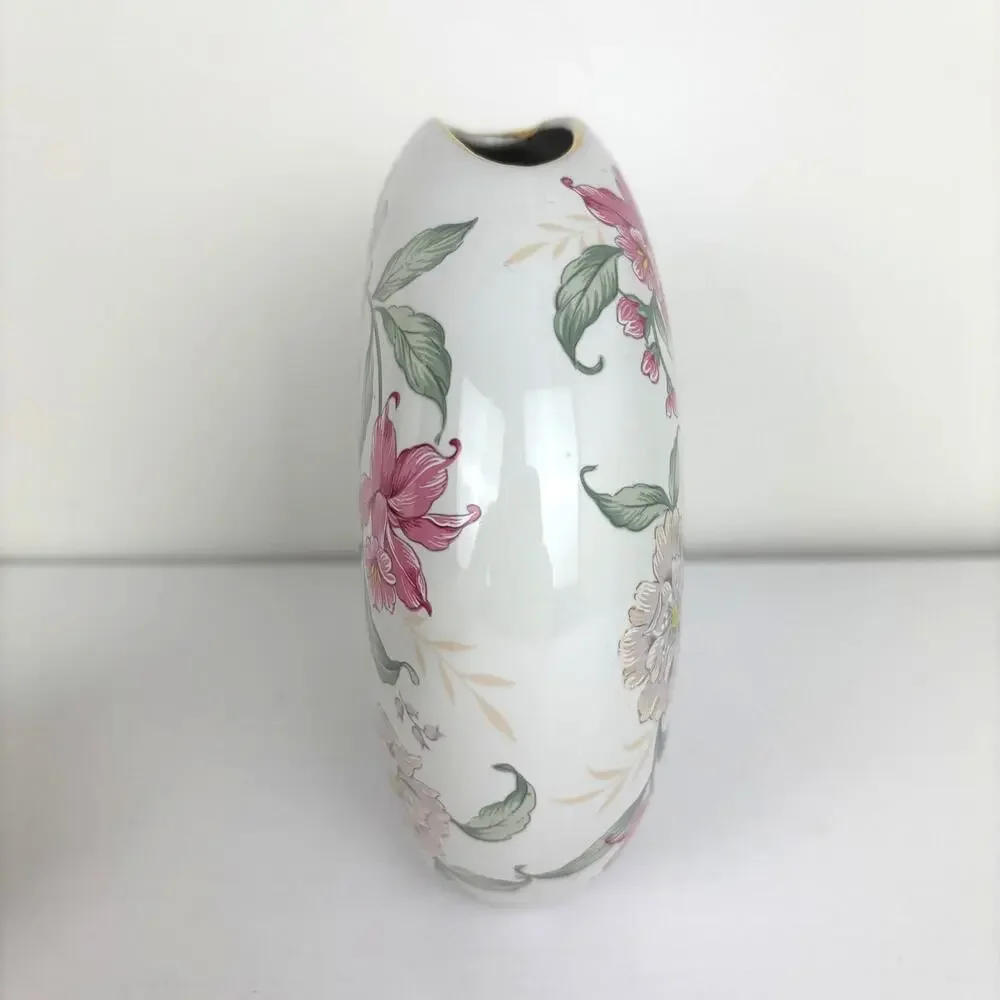 Prima Otagiri Japan Floral Vase White Pink Green 6.5